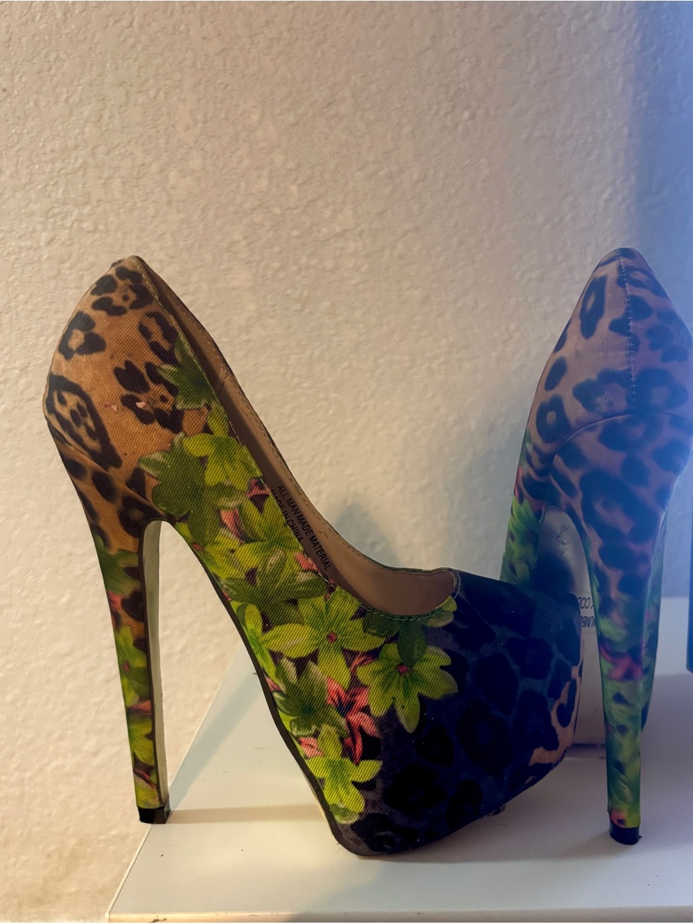 Wild rose Leopard Floral High Heel Platforms 6 inch y2k Green Beige size 6.5